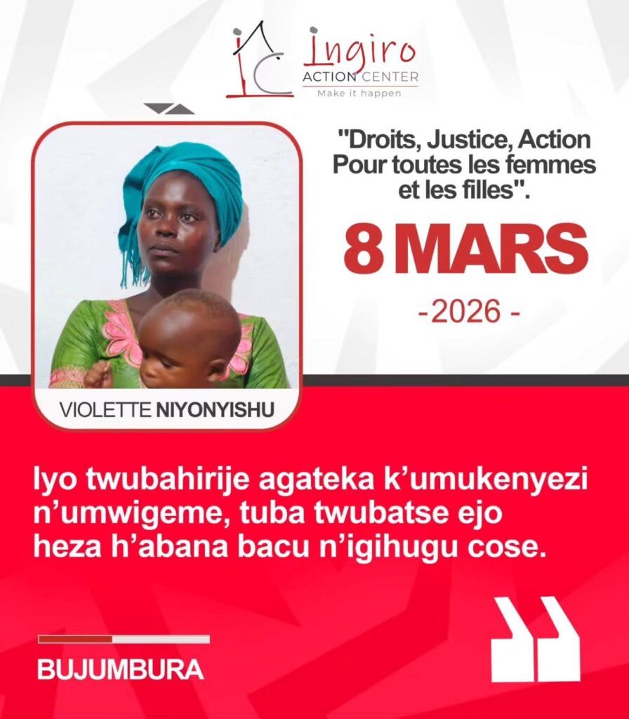 White and red portrait card showing a woman in a headscarf above a block of Kirundi text.
