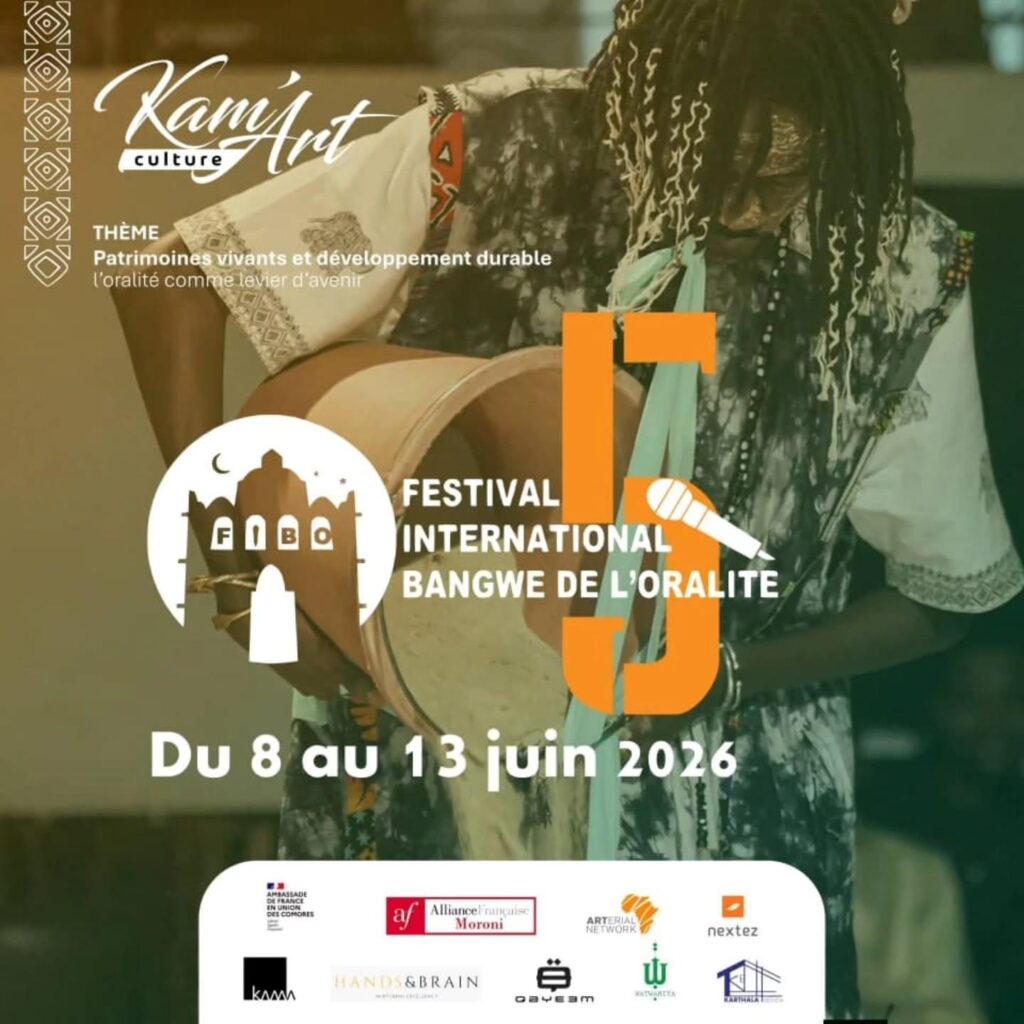 Green and gold festival poster with a portrait and text including “Du 8 au 13 juin 2026.”