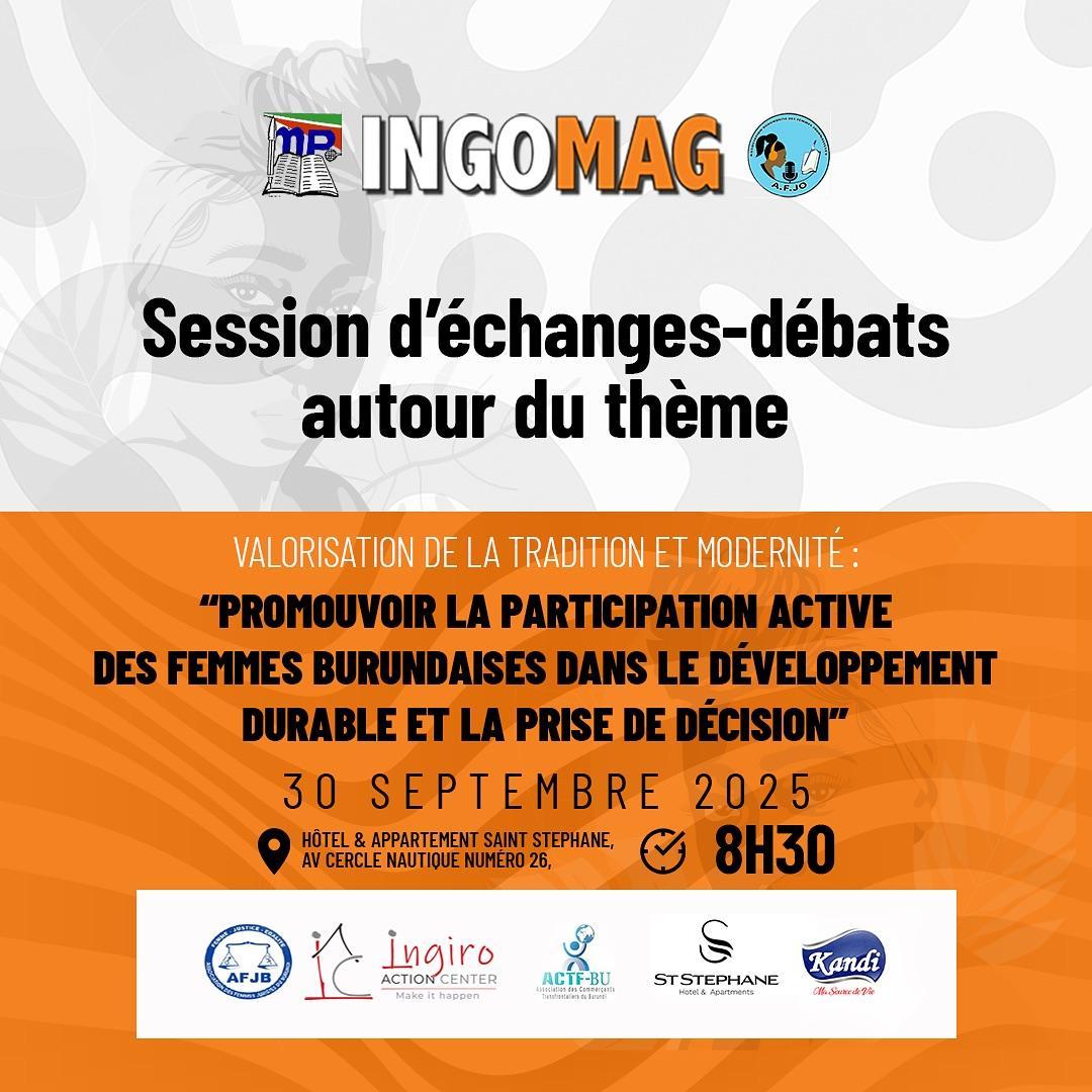 White and orange INGOMAG poster with a French debate title, partner logos, and the date 30 September 2025.
